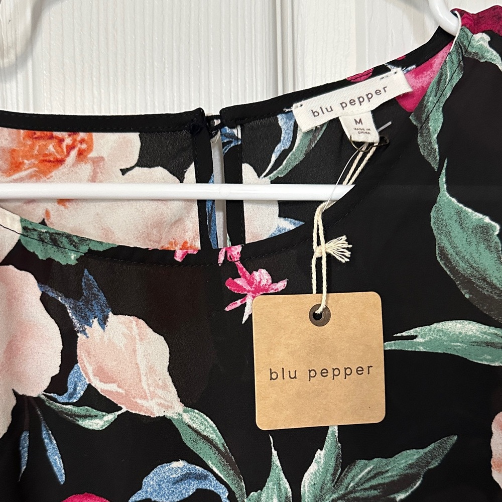 Blu Pepper Black and Pink Floral Blouse - Picture 2 of 4